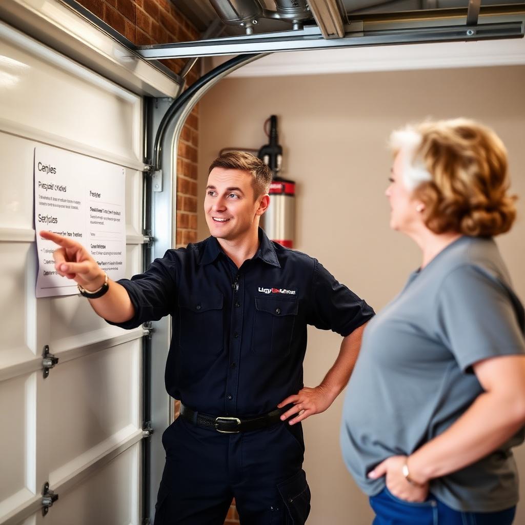 Perrysville Garage Doors technician explaining repair options to homeowner